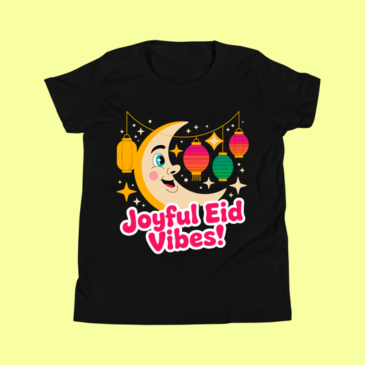 Joyful Eid Vibes Kids T-Shirt – Cute Crescent Moon & Lantern Eid Mubarak Shirt SavigStyle