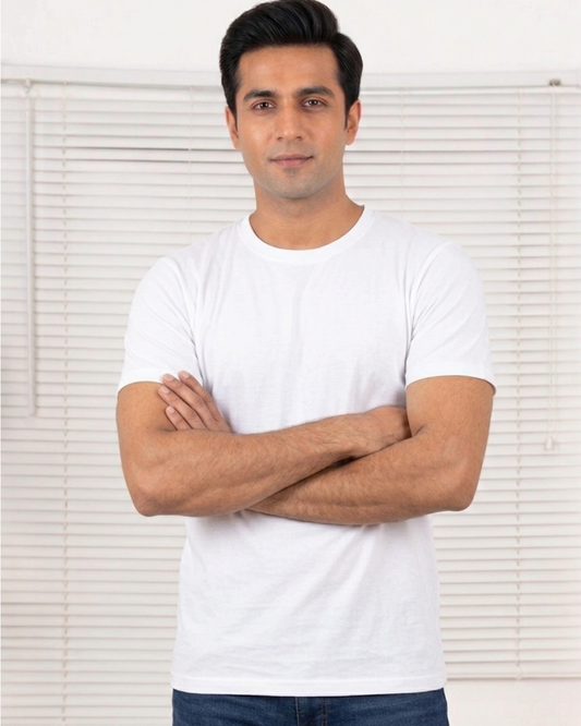 Men Soft Pure Cotton Round Neck Half Sleeve Tshirt - White SavigStyle