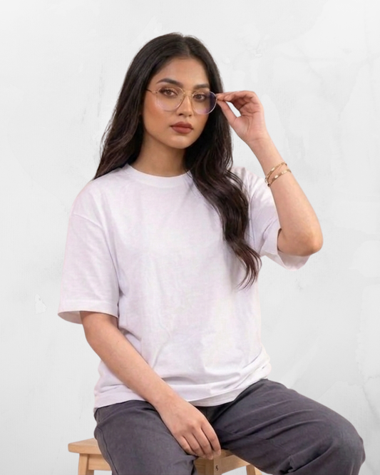 Women Soft Pure Cotton Round Neck Half Sleeve Tshirt - White SavigStyle
