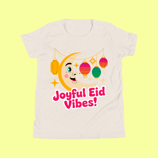 Joyful Eid Vibes Kids T-Shirt – Cute Crescent Moon & Lantern Eid Mubarak Shirt SavigStyle