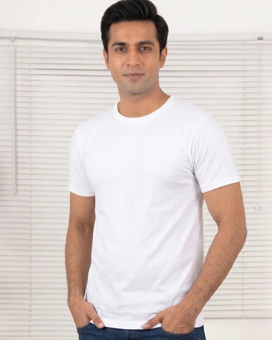 Men Soft Pure Cotton Round Neck Half Sleeve Tshirt - White SavigStyle