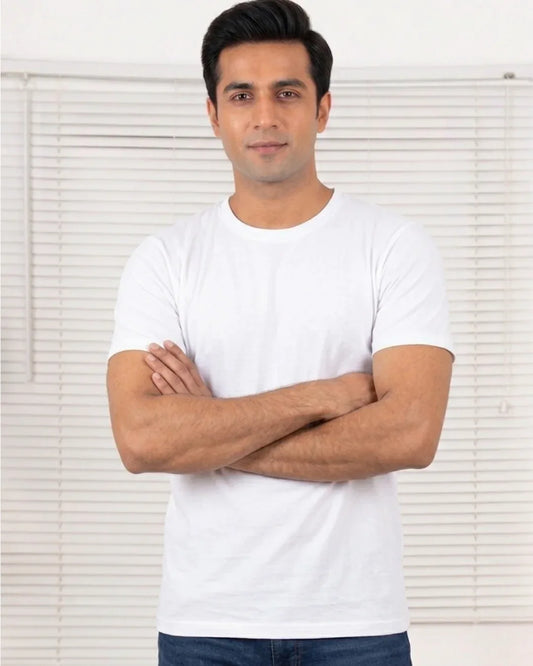 Men Soft Pure Cotton Round Neck Half Sleeve Tshirt - White SavigStyle