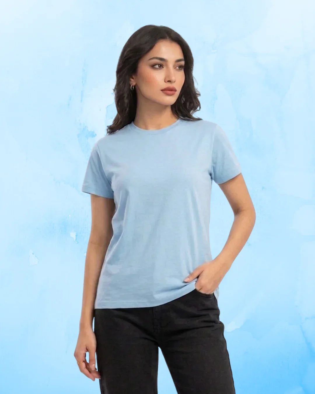 Women Soft Pure Cotton Round Neck Half Sleeve Tshirt - Sky Blue SavigStyle