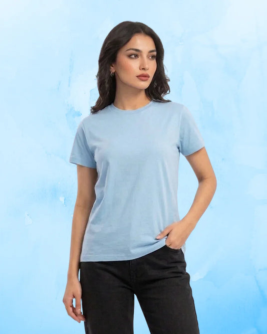 Women Soft Pure Cotton Round Neck Half Sleeve Tshirt - Sky Blue SavigStyle