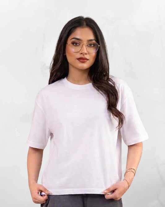 Women Soft Pure Cotton Round Neck Half Sleeve Tshirt - White SavigStyle