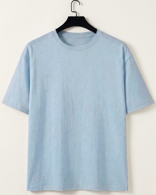 Women Soft Pure Cotton Round Neck Half Sleeve Tshirt - Sky Blue